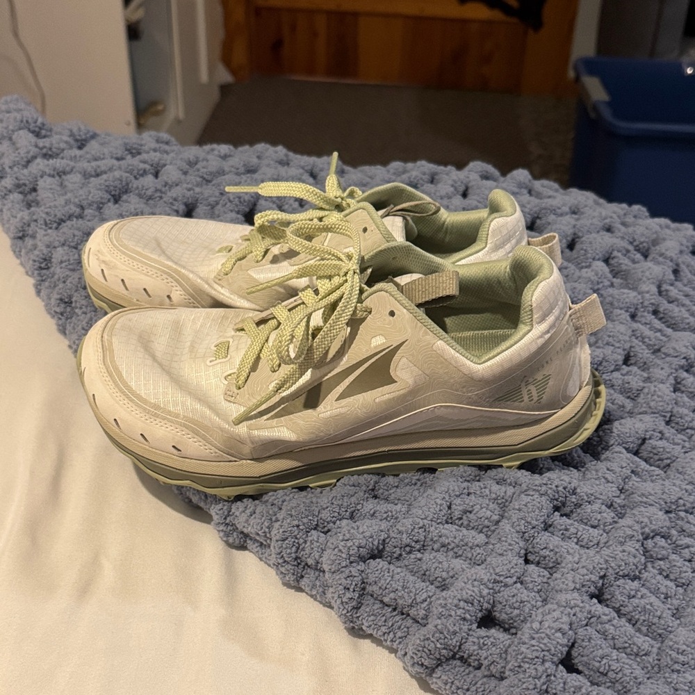 Altra White and Light Green Running Shoes